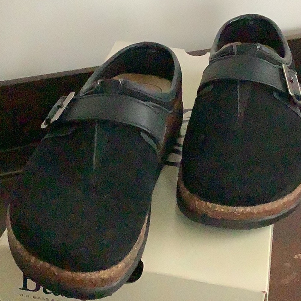 Bass black suede slides.  Size 6.5  Like new!